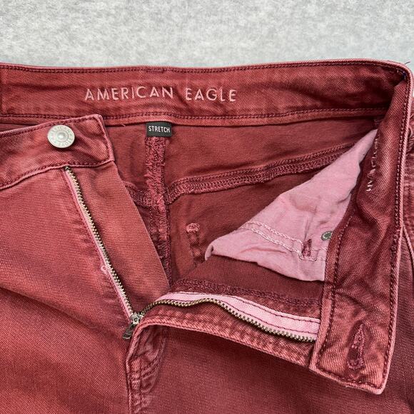American Eagle Mom Jeans Women's 4 Long Maroon Stretch Skinny Slim Fit Mid Rise - Picture 2 of 10